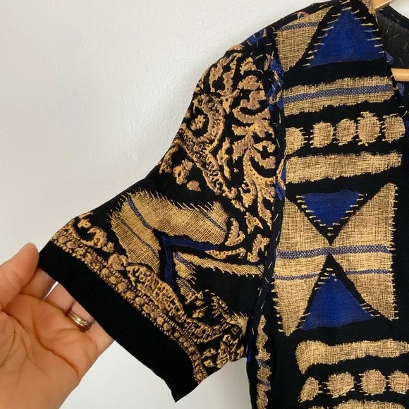 Carole Little 90s Pleated Maxi Dress Sz 12 Tribal Boho Whimsigoth V-Neck VTG USA - Picture 5 of 12